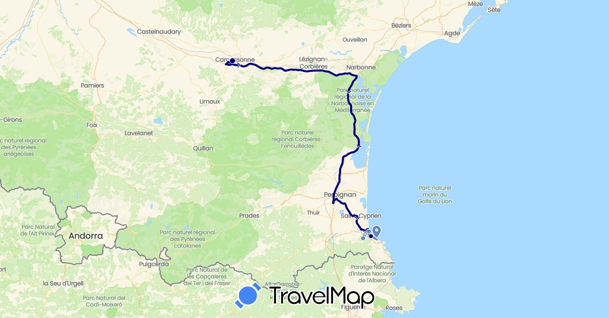 TravelMap itinerary: driving, cycling in France (Europe)