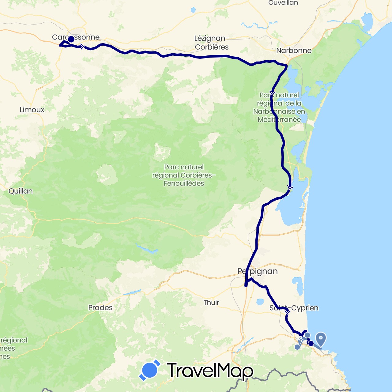 TravelMap itinerary: driving, cycling in France (Europe)