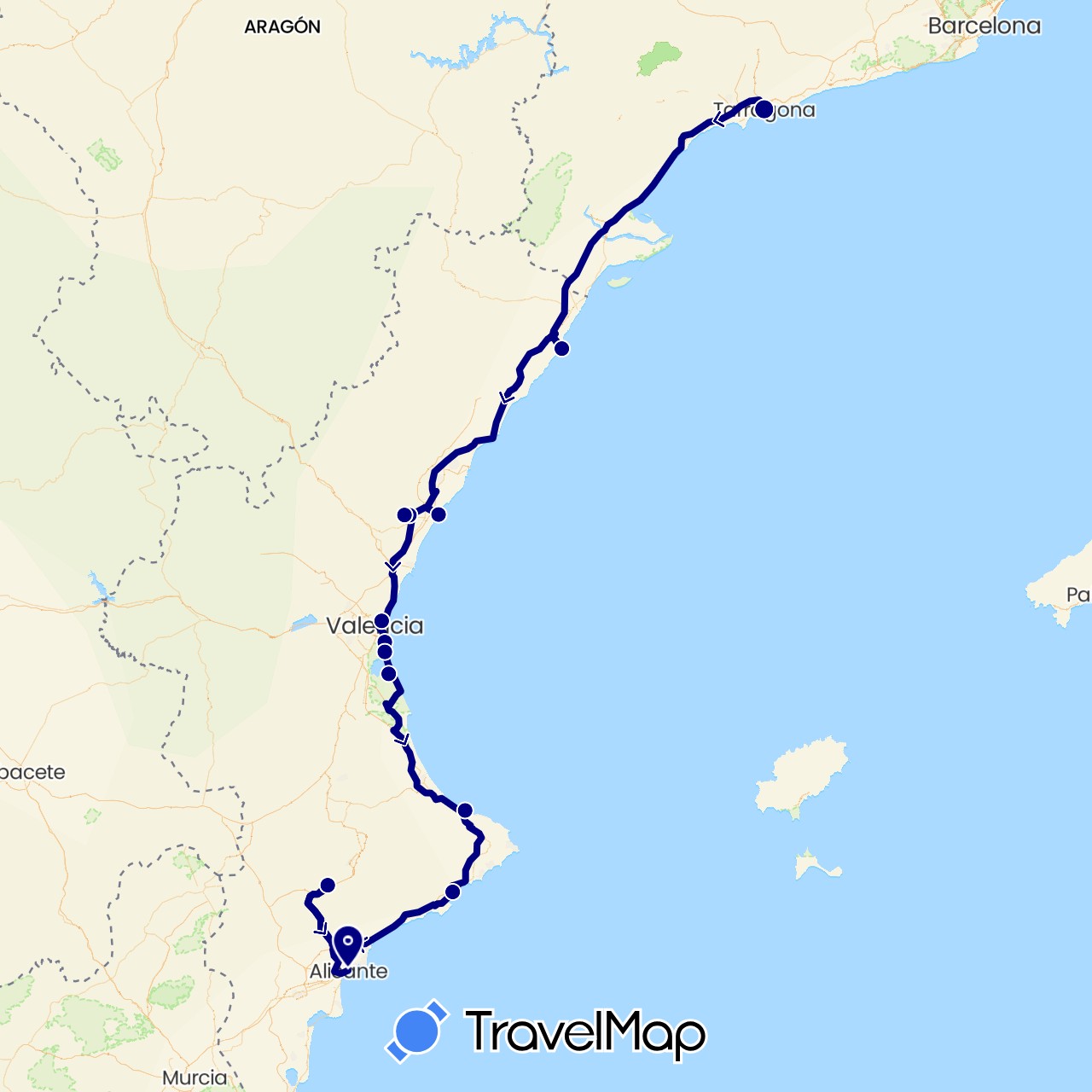 TravelMap itinerary: driving in Spain (Europe)