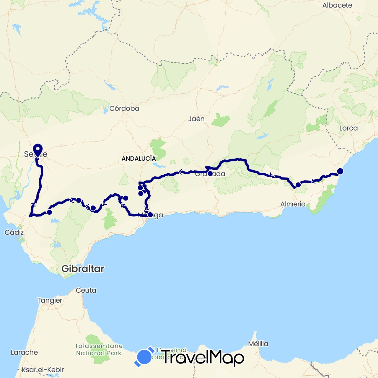 TravelMap itinerary: driving in Spain (Europe)