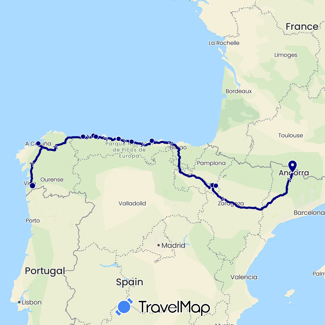 TravelMap itinerary: driving in Andorra, Spain (Europe)