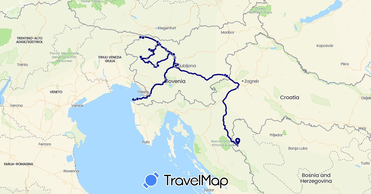 TravelMap itinerary: driving in Bosnia and Herzegovina, Slovenia (Europe)