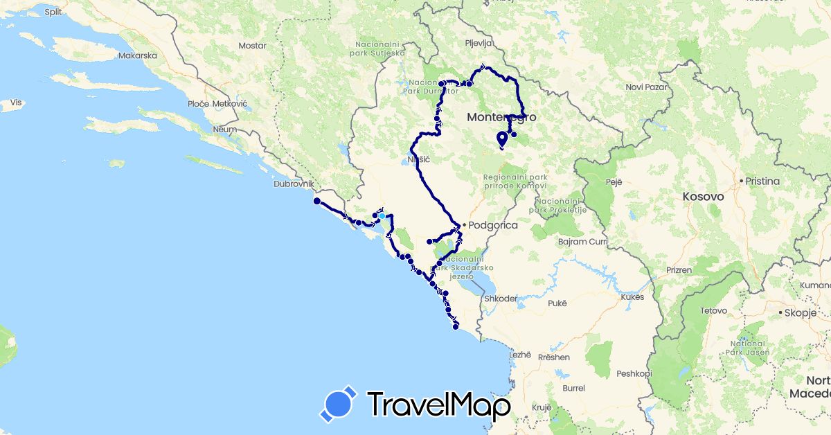 TravelMap itinerary: driving, boat in Croatia, Montenegro (Europe)