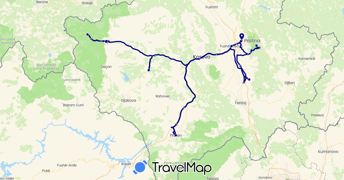 TravelMap itinerary: driving in Kosovo (Europe)