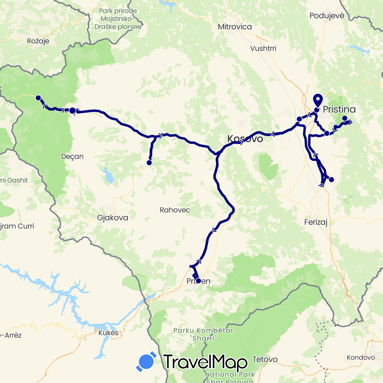 TravelMap itinerary: driving in Kosovo (Europe)
