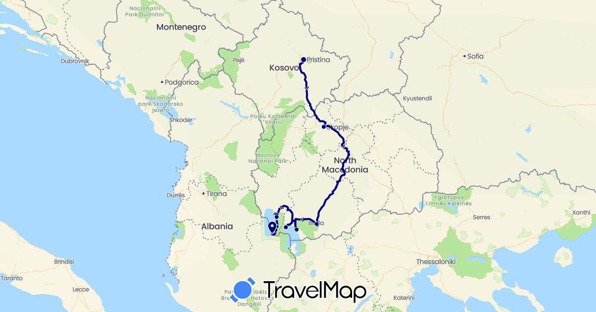TravelMap itinerary: driving in Macedonia, Kosovo (Europe)