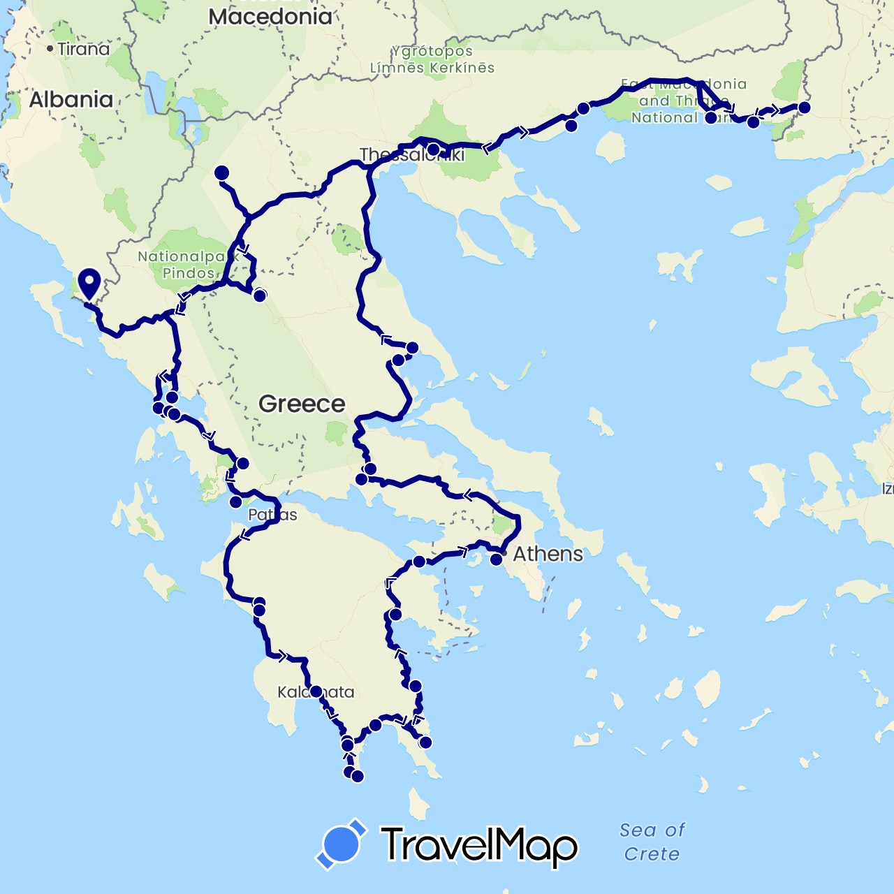 TravelMap itinerary: driving in Greece (Europe)