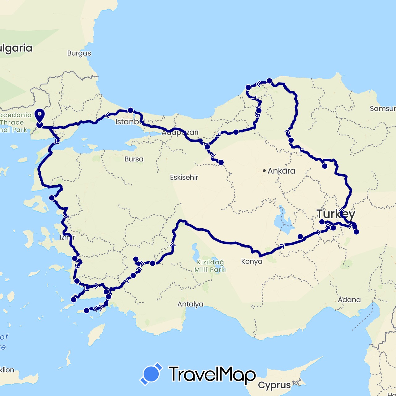 TravelMap itinerary: driving in Turkey (Asia)