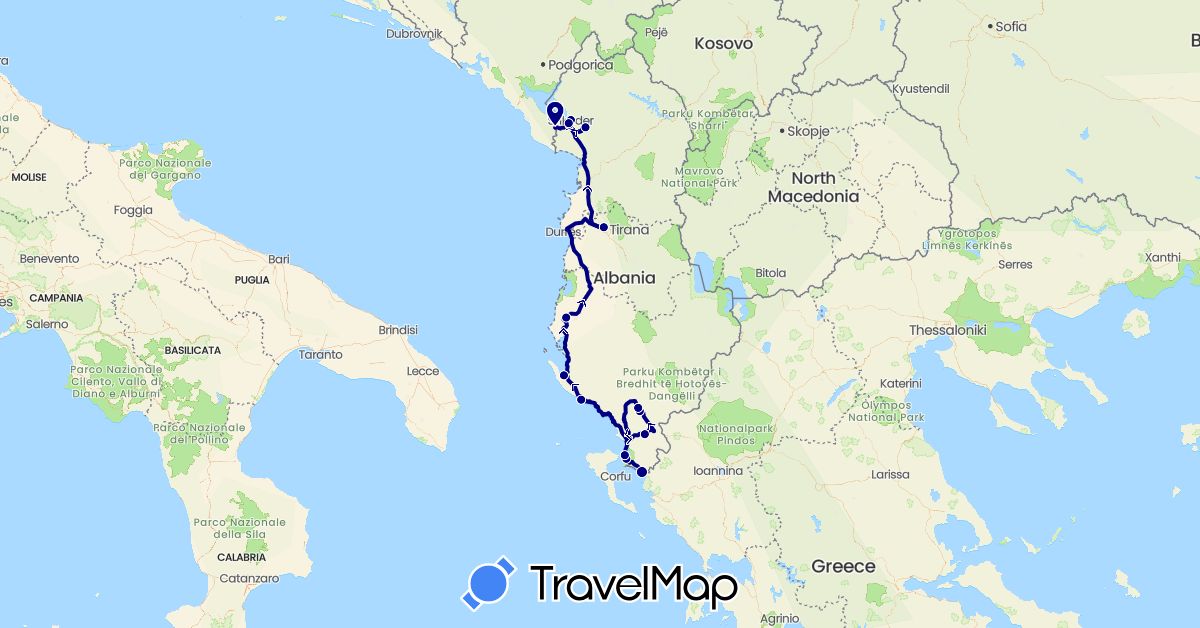 TravelMap itinerary: driving in Albania, Montenegro (Europe)